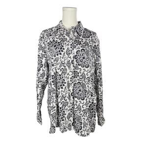 Liz & Jane Women’s Vintage Button Down Black & White Floral Blouse L